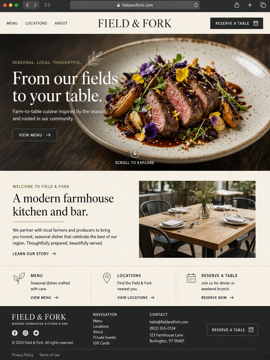 Field & Fork restaurant website